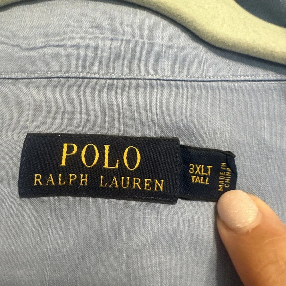 Polo Ralph Lauren Linen Silk Camp Shirt Loop Collar Big & Tall 3XLT Blue *read